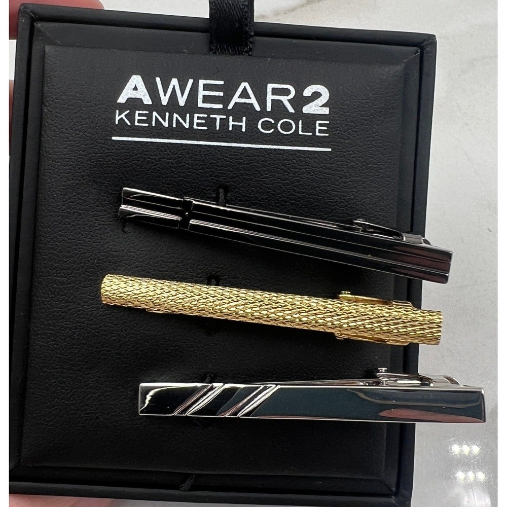 AWEAR2 Kenneth Cole Tie Clip Set of 3 Men's Gold Silver Gunmetal Metal NIB